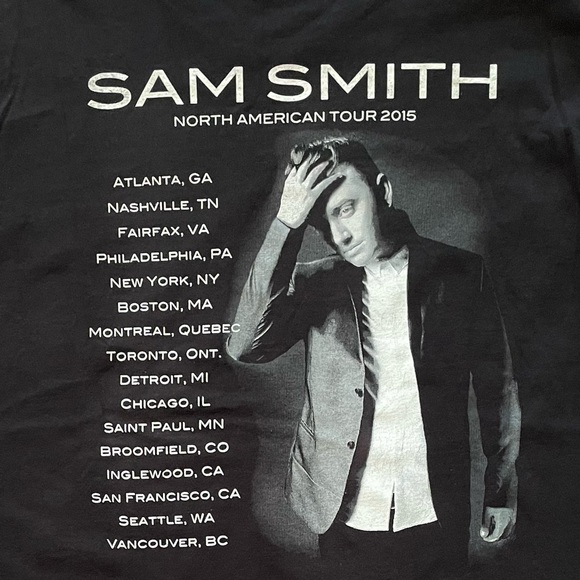 SAM SMITH Mens Womens Large 2015 North American Tour Black T Shirt Unisex Slim - Picture 4 of 7